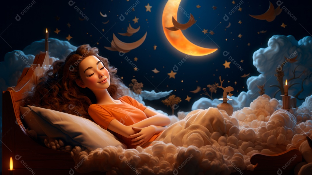 Desenho infantil Dia Mundial do Sono, 15 de março IA generativa.