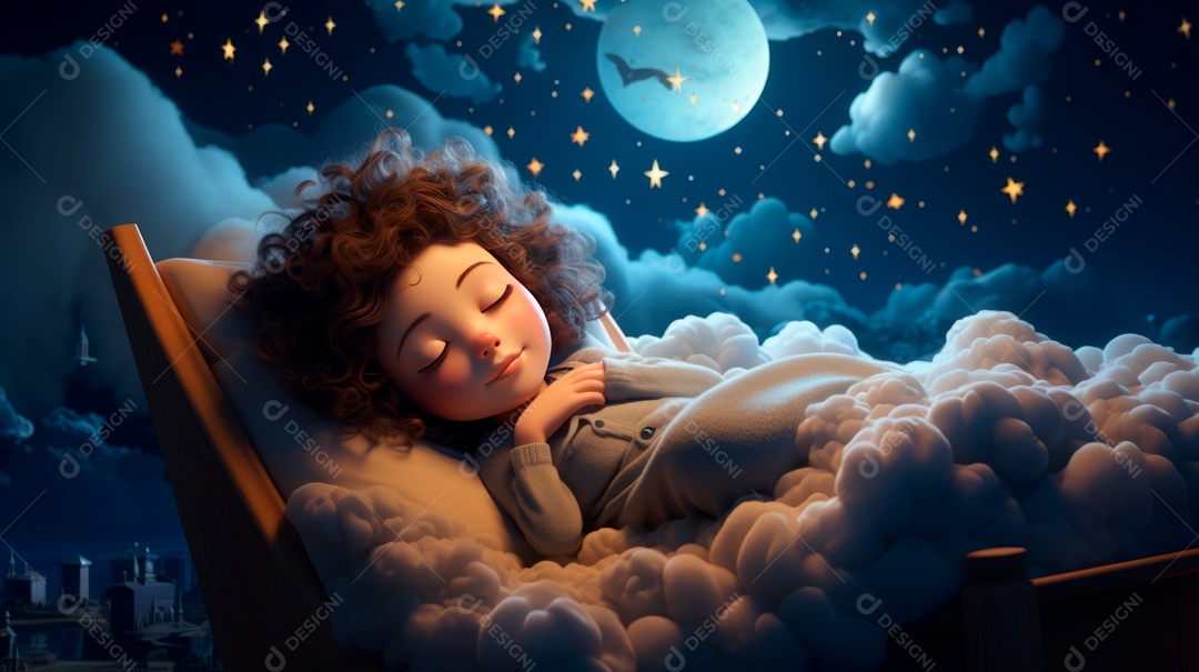 Desenho infantil Dia Mundial do Sono, 15 de março IA generativa.