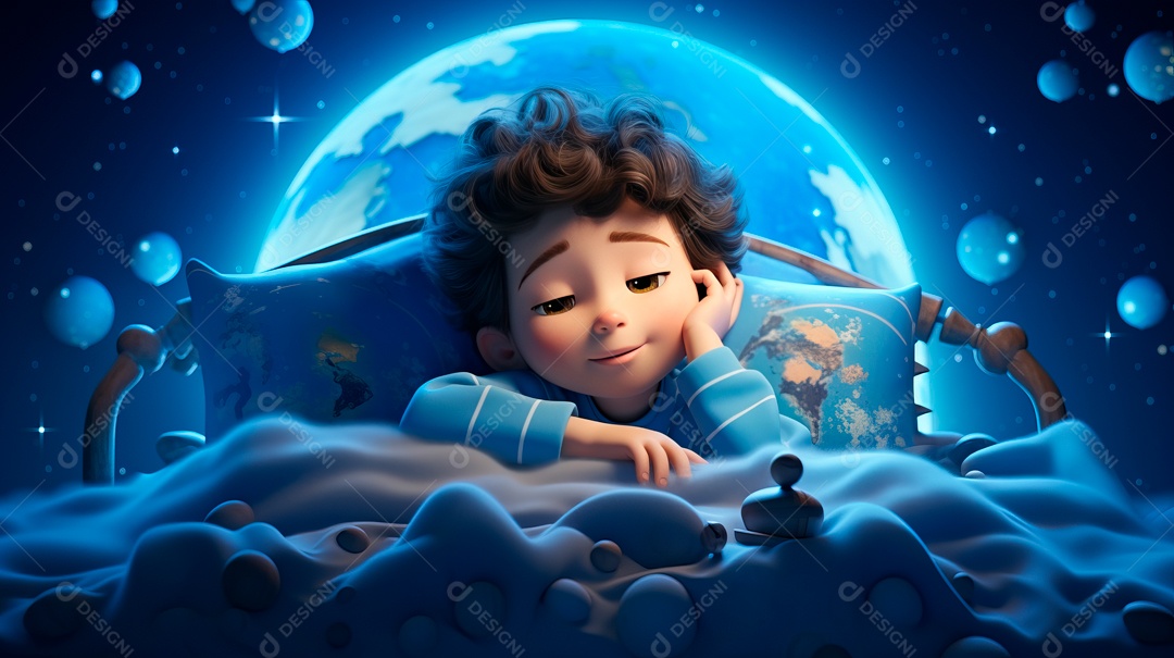 Desenho infantil Dia Mundial do Sono, 15 de março IA generativa.