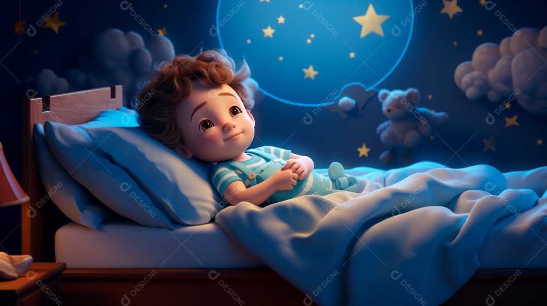 Desenho infantil Dia Mundial do Sono, 15 de março IA generativa.