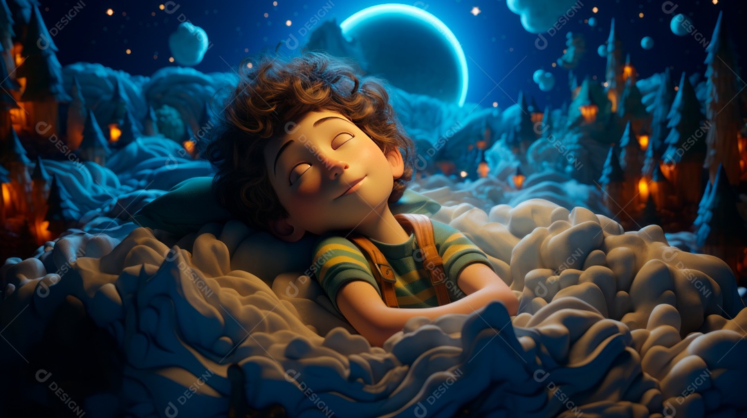 Desenho infantil Dia Mundial do Sono, 15 de março IA generativa.