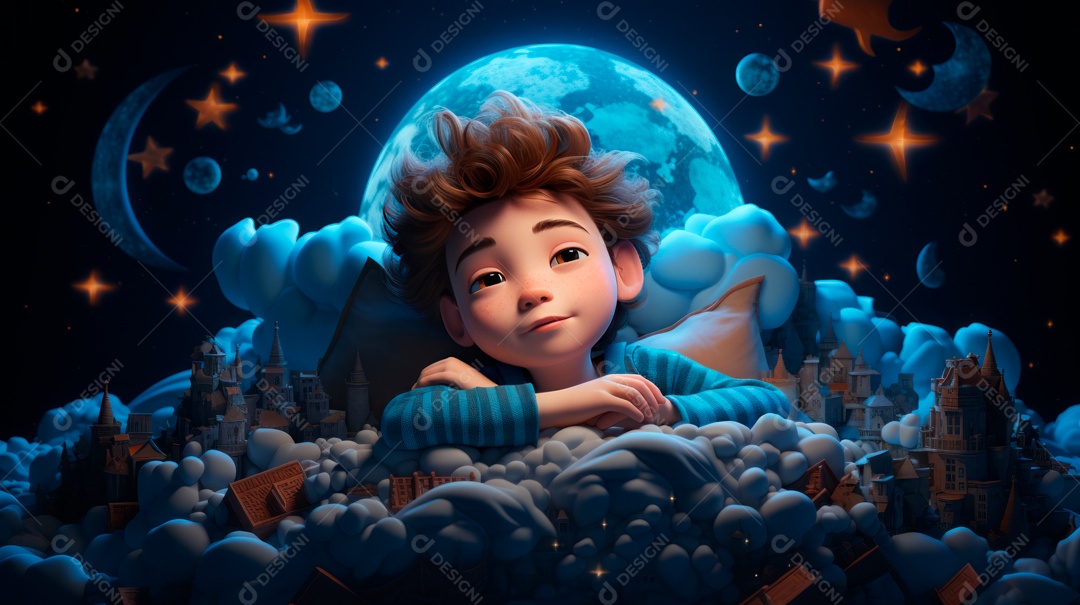 Desenho infantil Dia Mundial do Sono, 15 de março IA generativa.