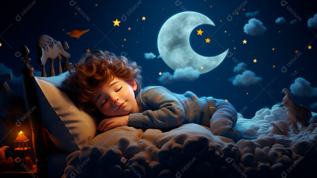 Desenho infantil Dia Mundial do Sono, 15 de março IA generativa.