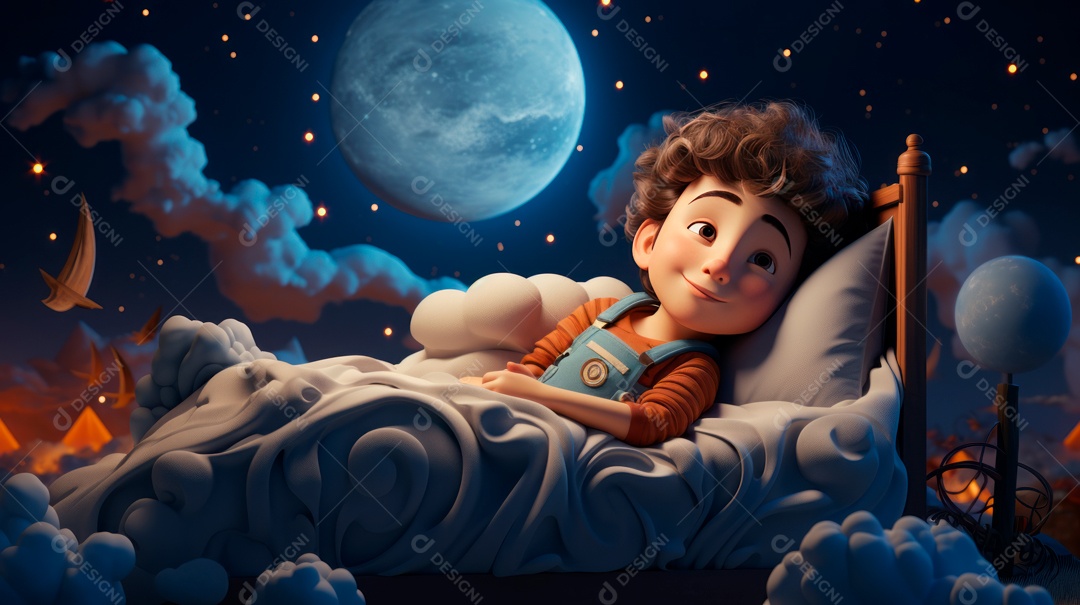 Desenho infantil Dia Mundial do Sono, 15 de março IA generativa.