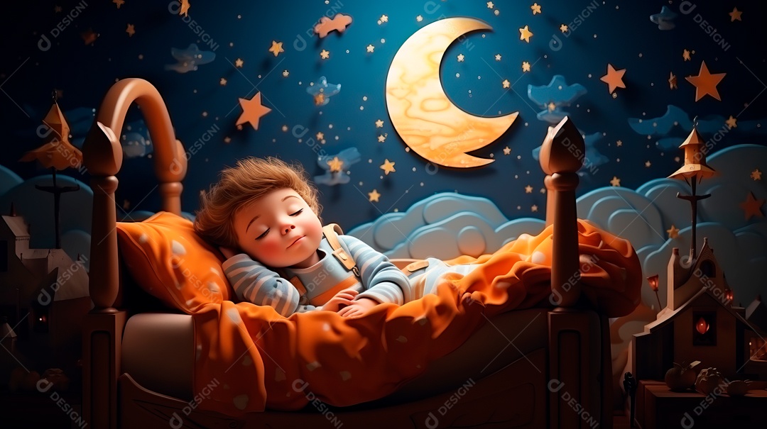 Desenho infantil Dia Mundial do Sono, 15 de março IA generativa.