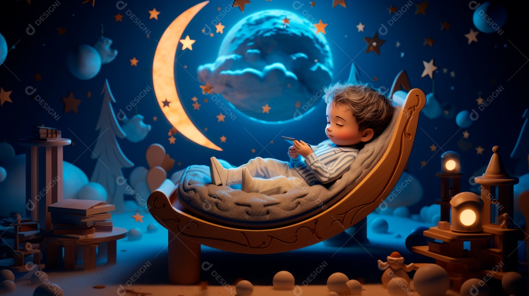 Desenho infantil Dia Mundial do Sono, 15 de março IA generativa.