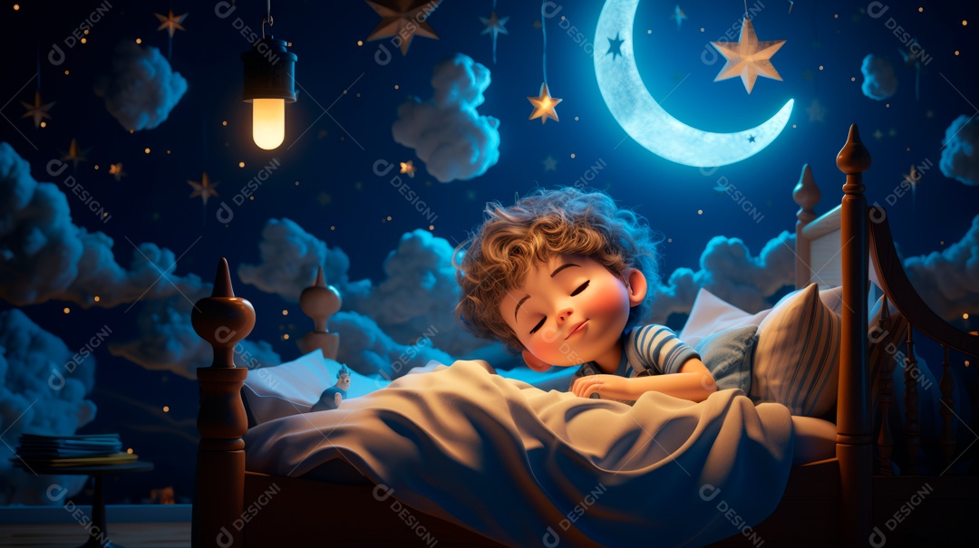 Desenho infantil Dia Mundial do Sono, 15 de março IA generativa.