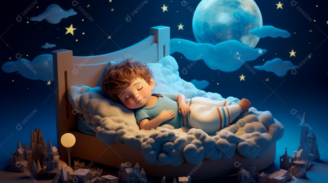 Desenho infantil Dia Mundial do Sono, 15 de março IA generativa.