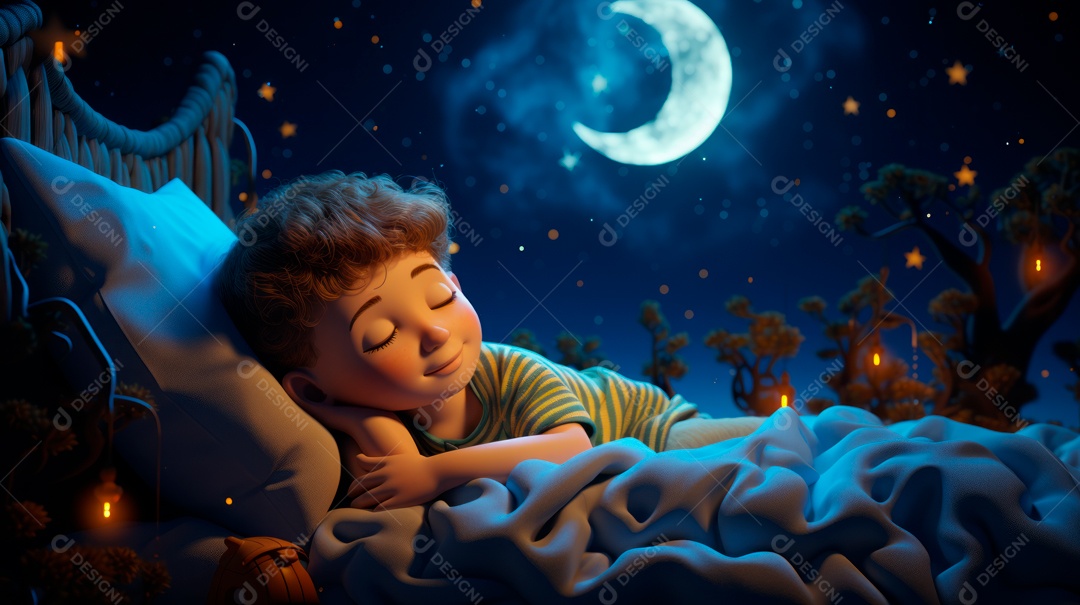 Desenho infantil Dia Mundial do Sono, 15 de março IA generativa.