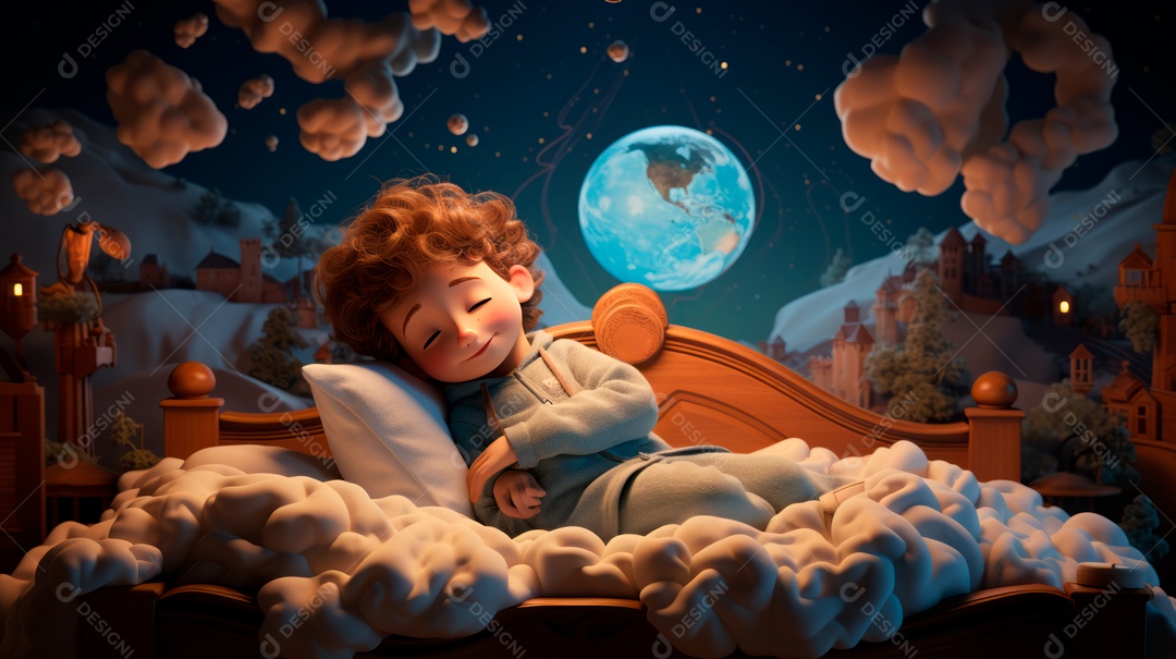 Desenho infantil Dia Mundial do Sono, 15 de março IA generativa.