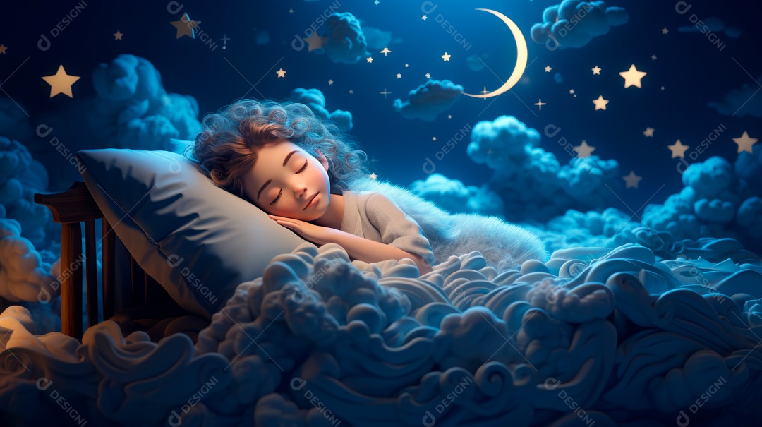 Desenho infantil Dia Mundial do Sono, 15 de março IA generativa.