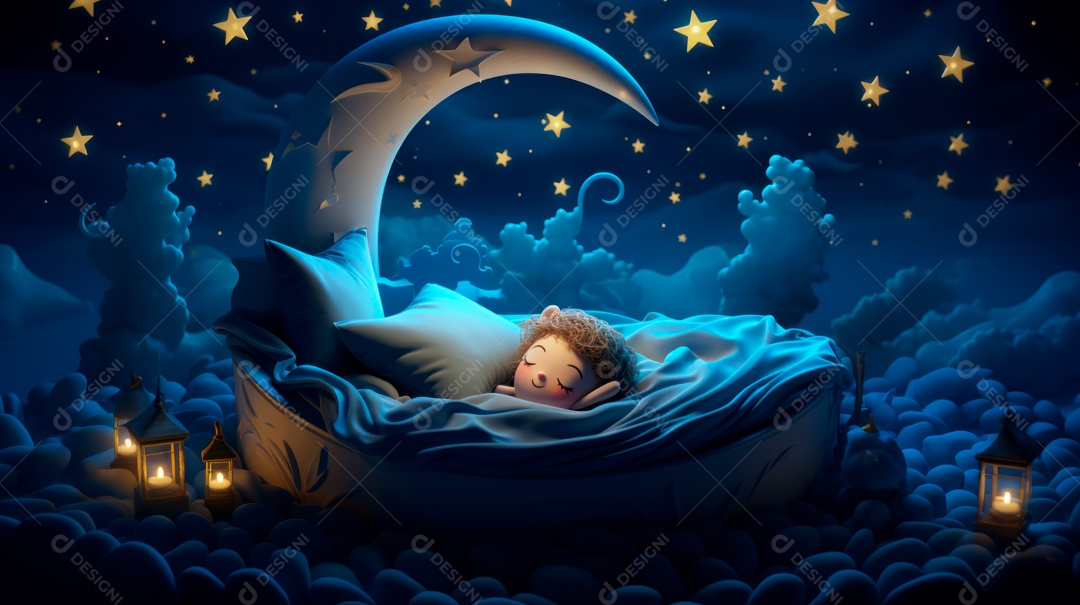 Desenho infantil Dia Mundial do Sono, 15 de março IA generativa.