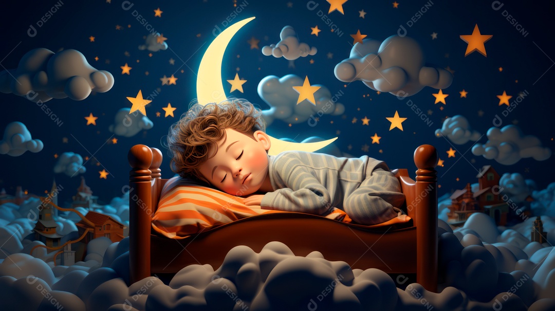 Desenho infantil Dia Mundial do Sono, 15 de março IA generativa.