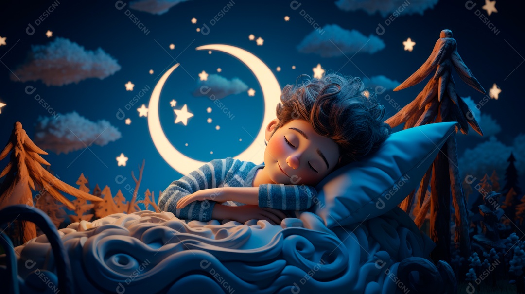 Desenho infantil Dia Mundial do Sono, 15 de março IA generativa.