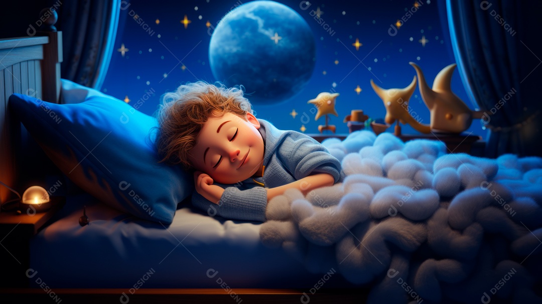 Desenho infantil Dia Mundial do Sono, 15 de março IA generativa.