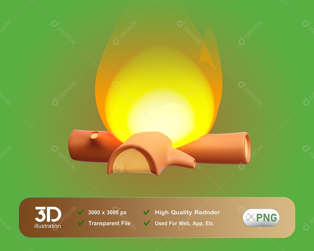 Acampamento Fogueira Elemento 3D para Composição PSD