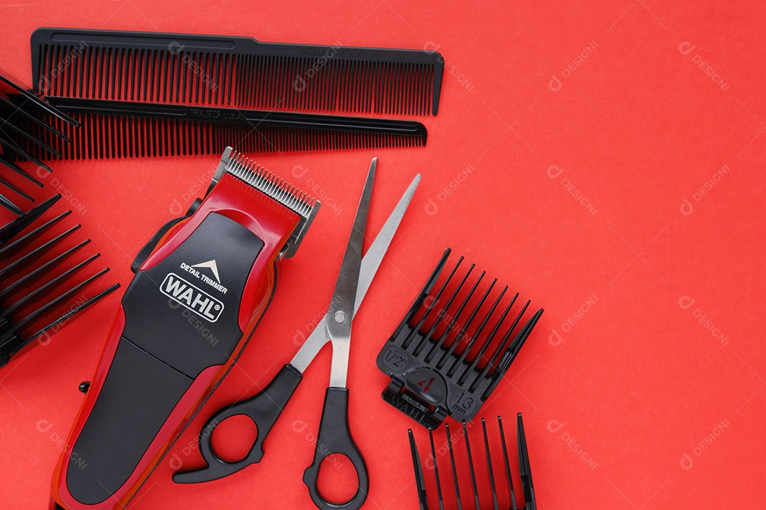 Materiais de trabalho do barbeiro pentes tesoura maquina de cortar cabelo