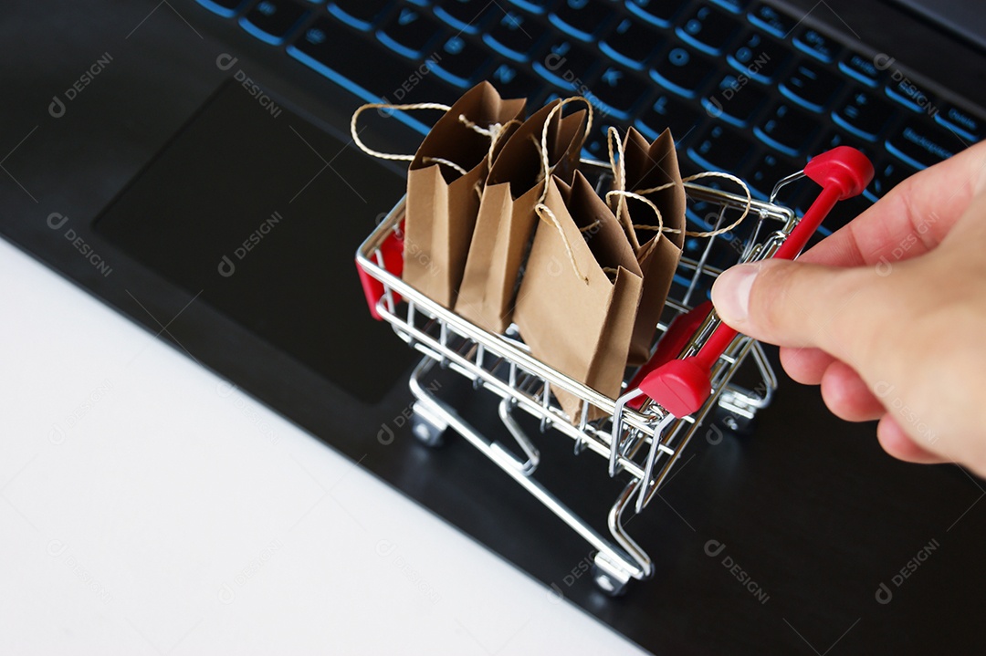 Retrato indicando compras online