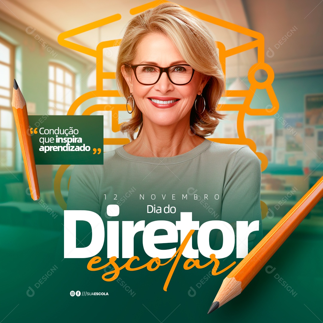 Social Media Dia Do Diretor Escolar 12 De Novembro PSD Editável