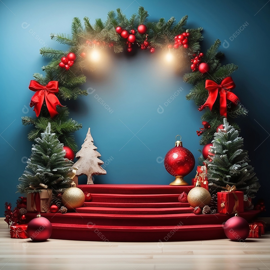 Pódio de natal fundo claro desfocado