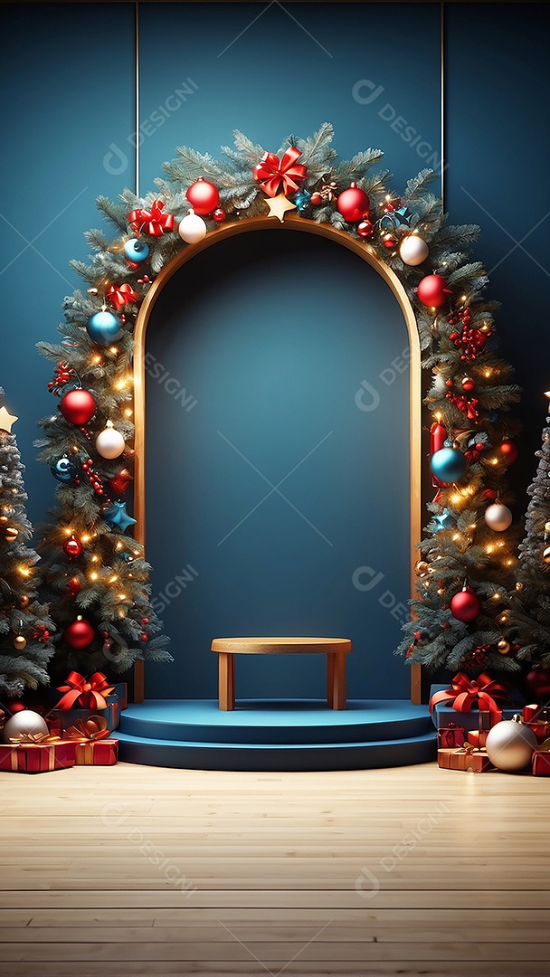 Pódio de natal fundo claro desfocado