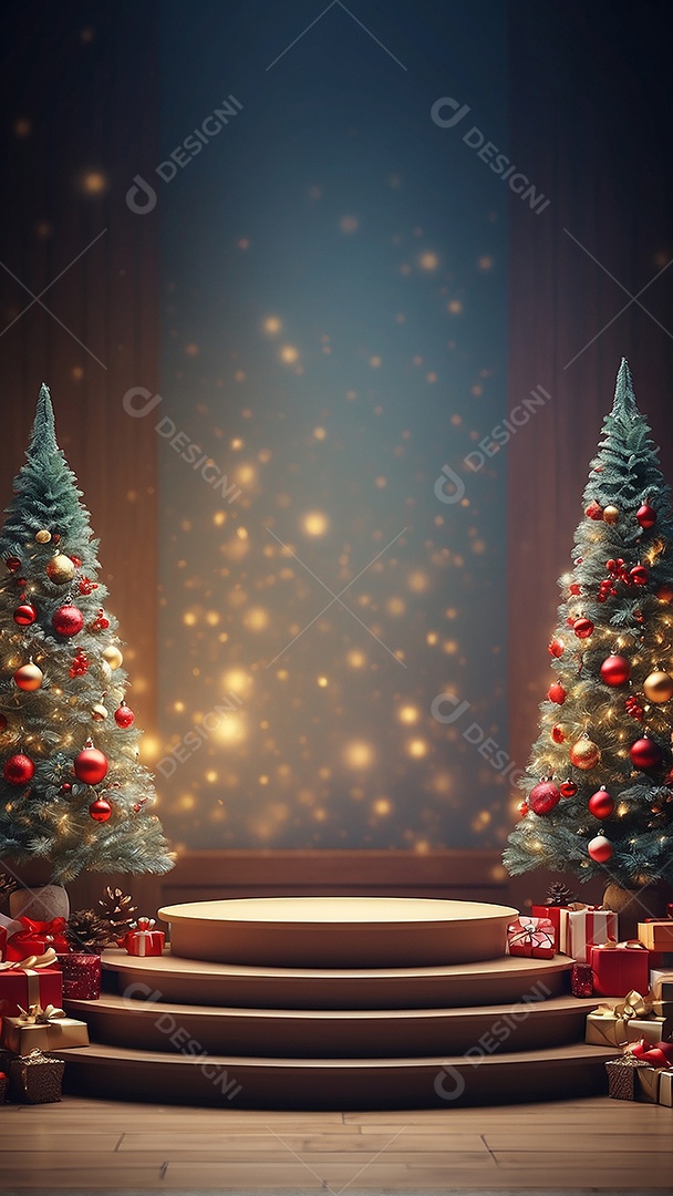 Pódio de natal fundo claro desfocado