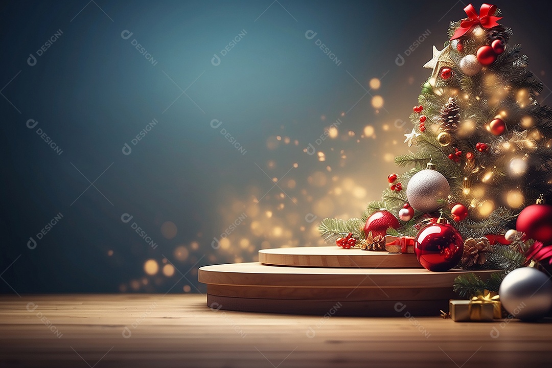Pódio de natal fundo claro desfocado