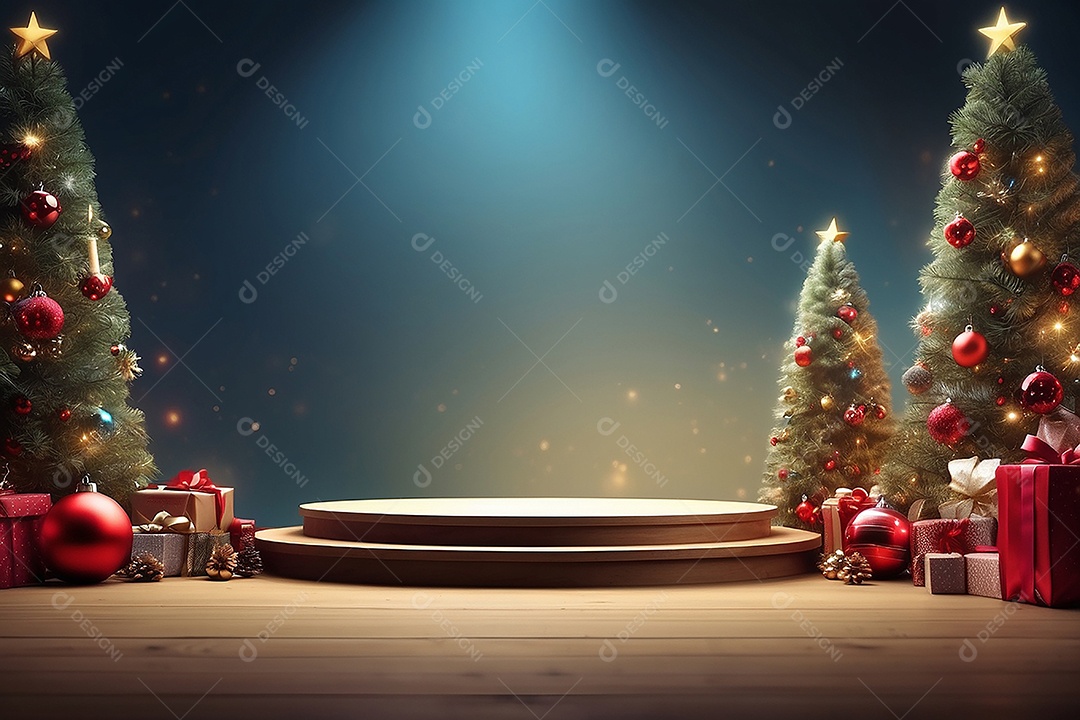 Pódio de natal fundo claro desfocado