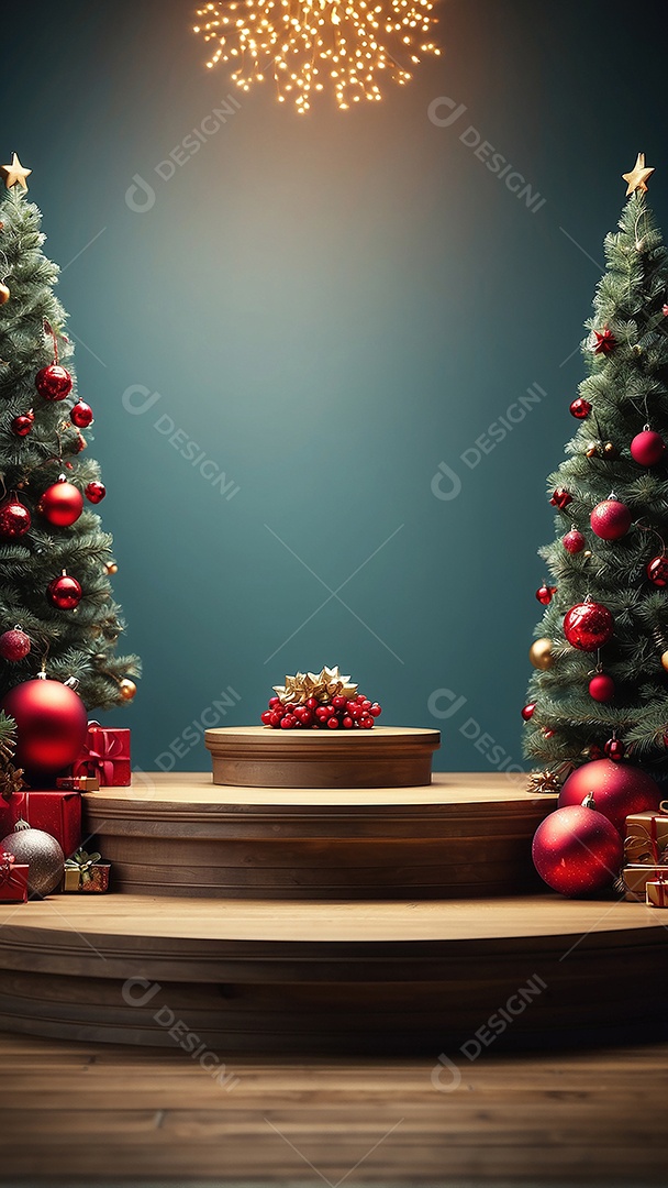 Pódio de natal fundo claro desfocado