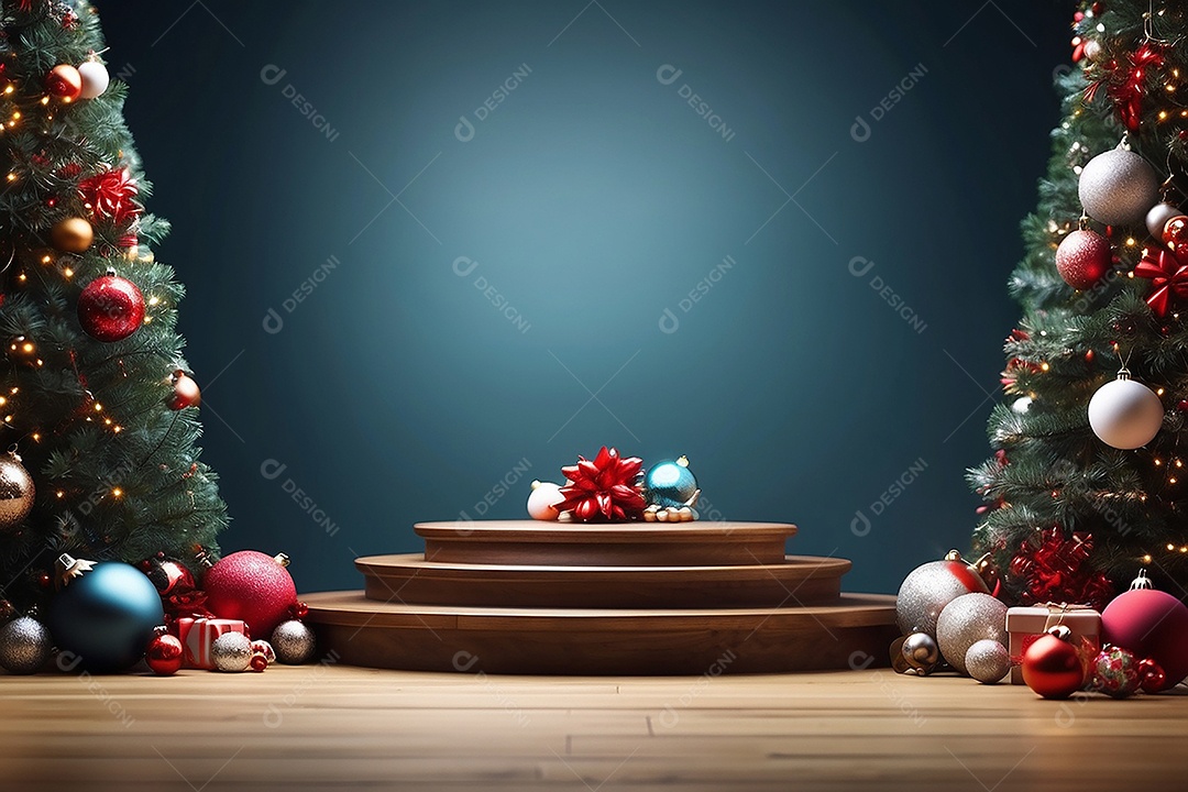 Pódio de natal fundo claro desfocado