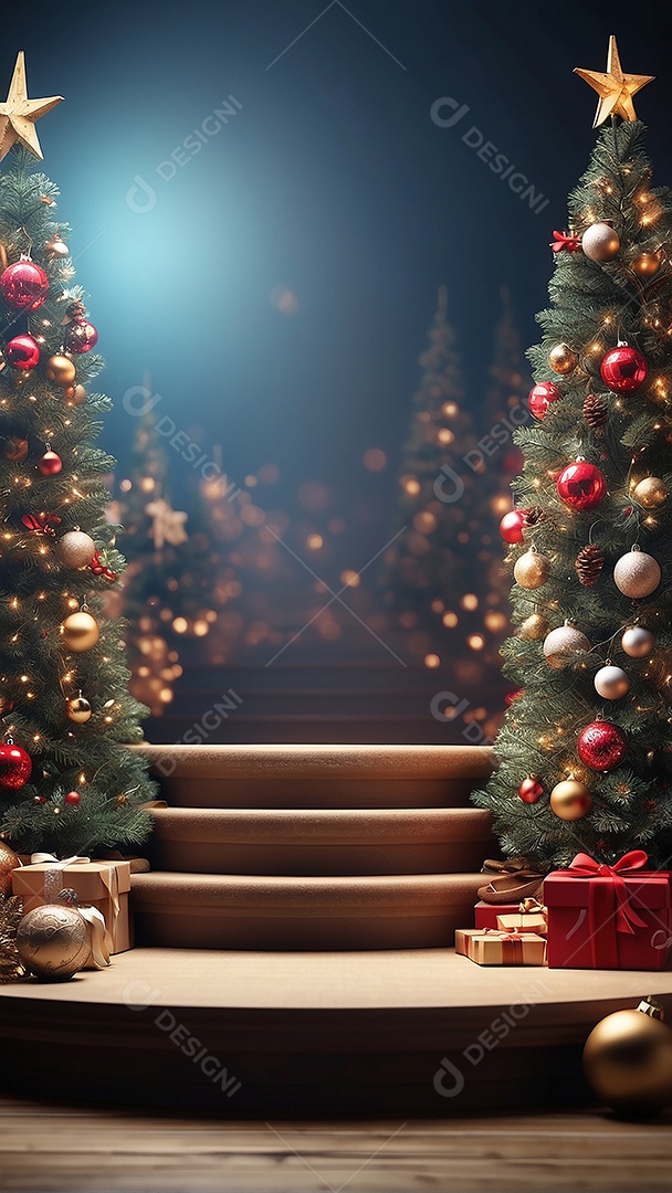 Pódio de natal fundo claro desfocado