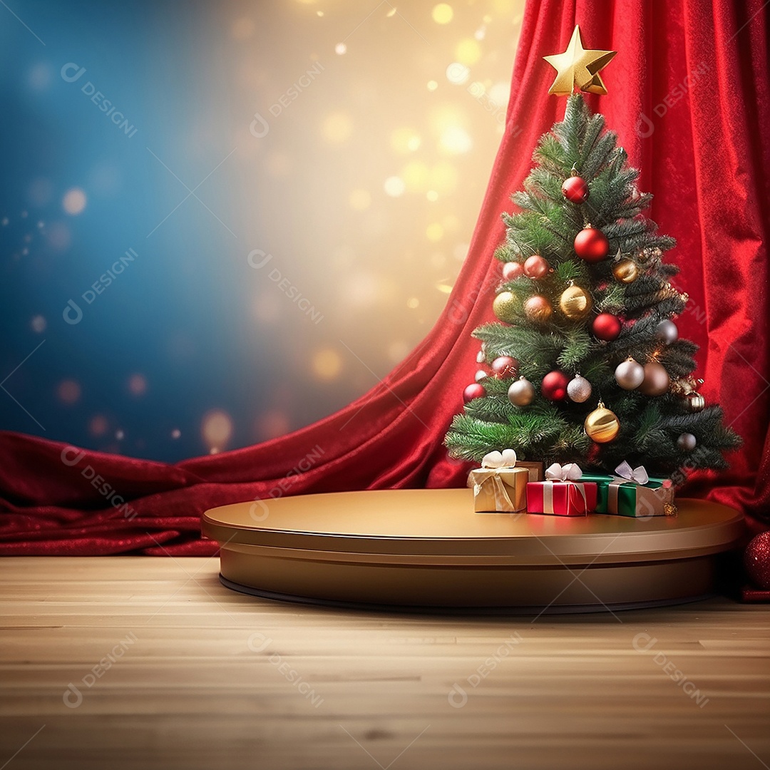 Pódio de natal fundo claro desfocado