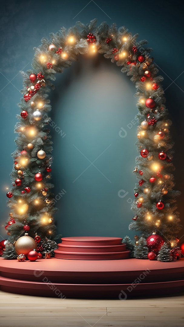 Pódio de natal fundo claro desfocado