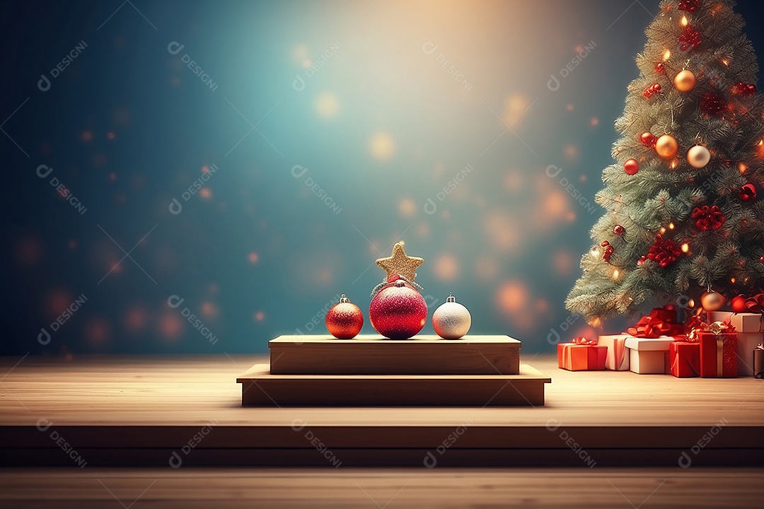 Pódio de natal fundo claro desfocado