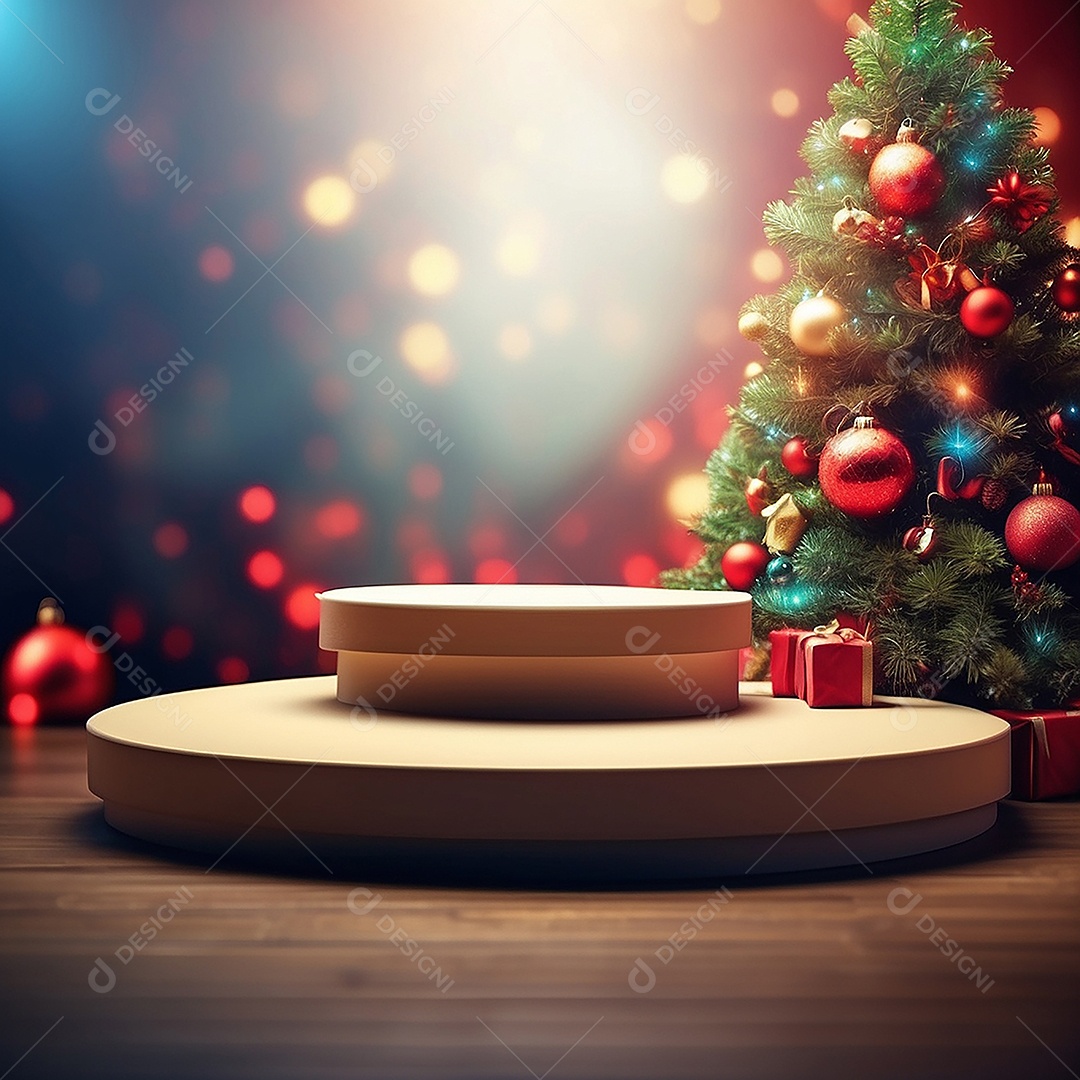 Pódio de natal fundo claro desfocado