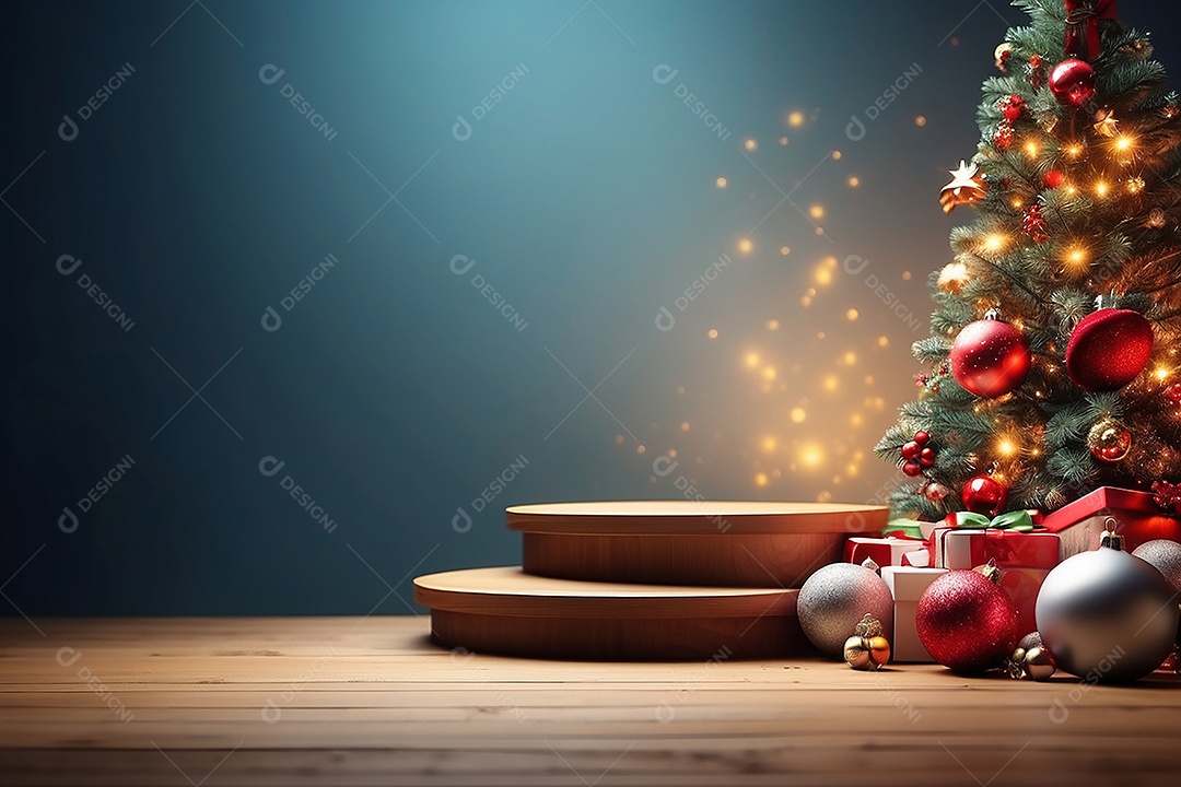 Pódio de natal fundo claro desfocado