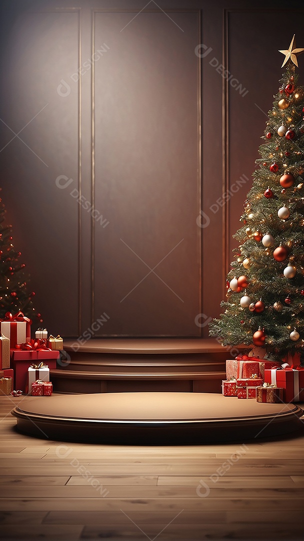 Pódio de natal fundo claro desfocado