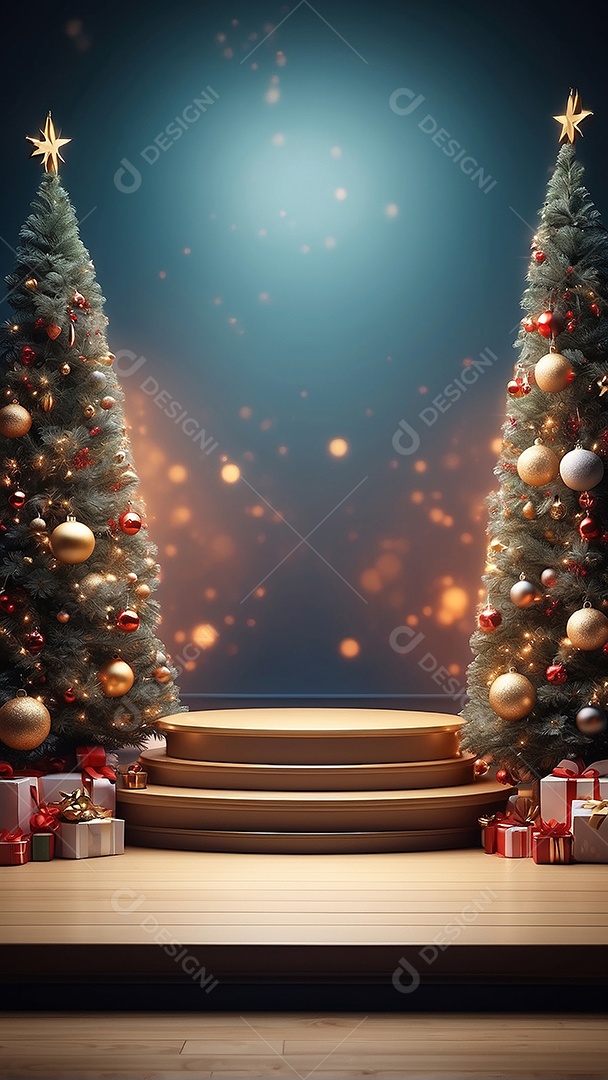 Pódio de natal fundo claro desfocado