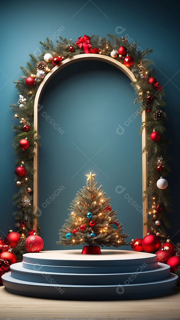 Pódio de natal fundo claro desfocado