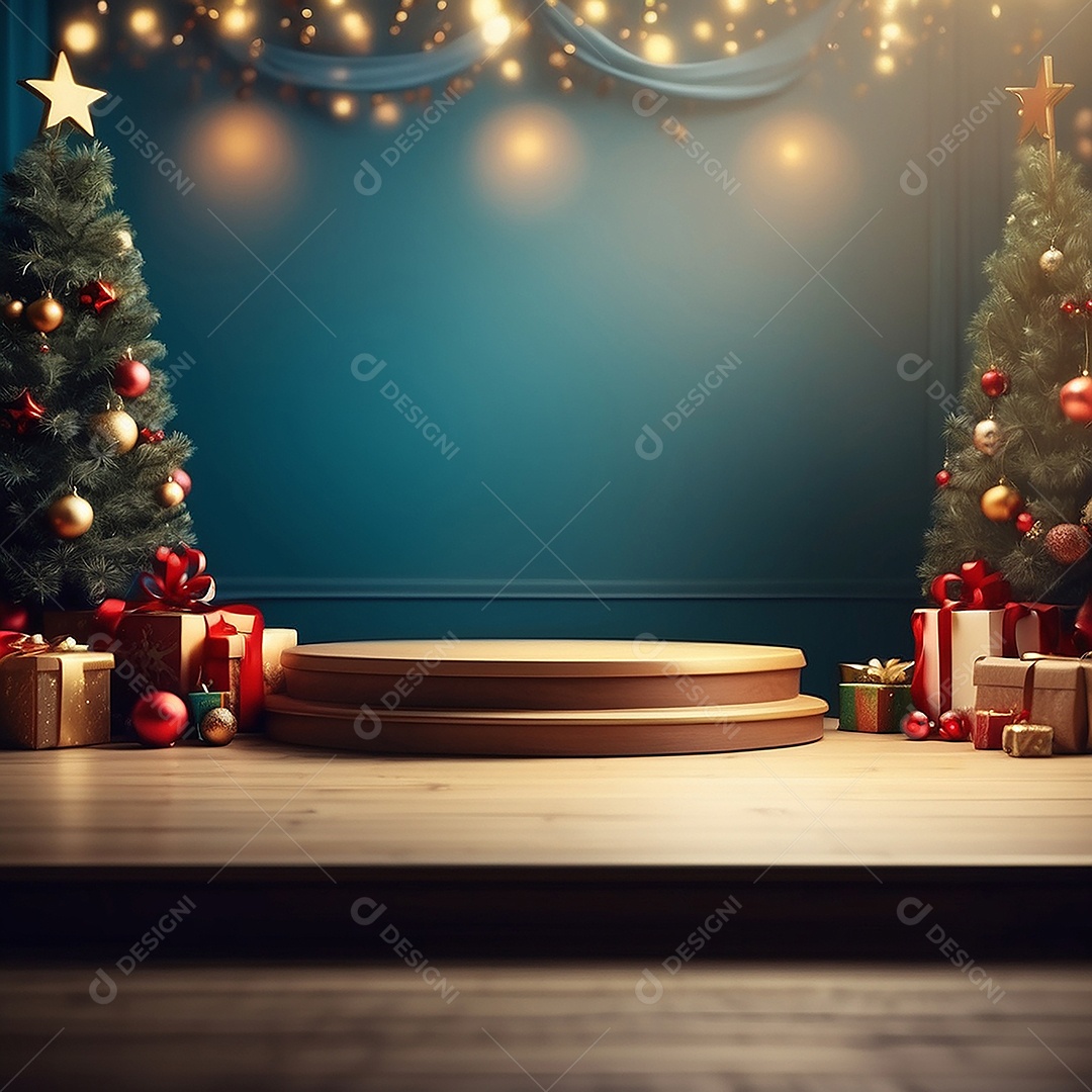 Pódio de natal fundo claro desfocado