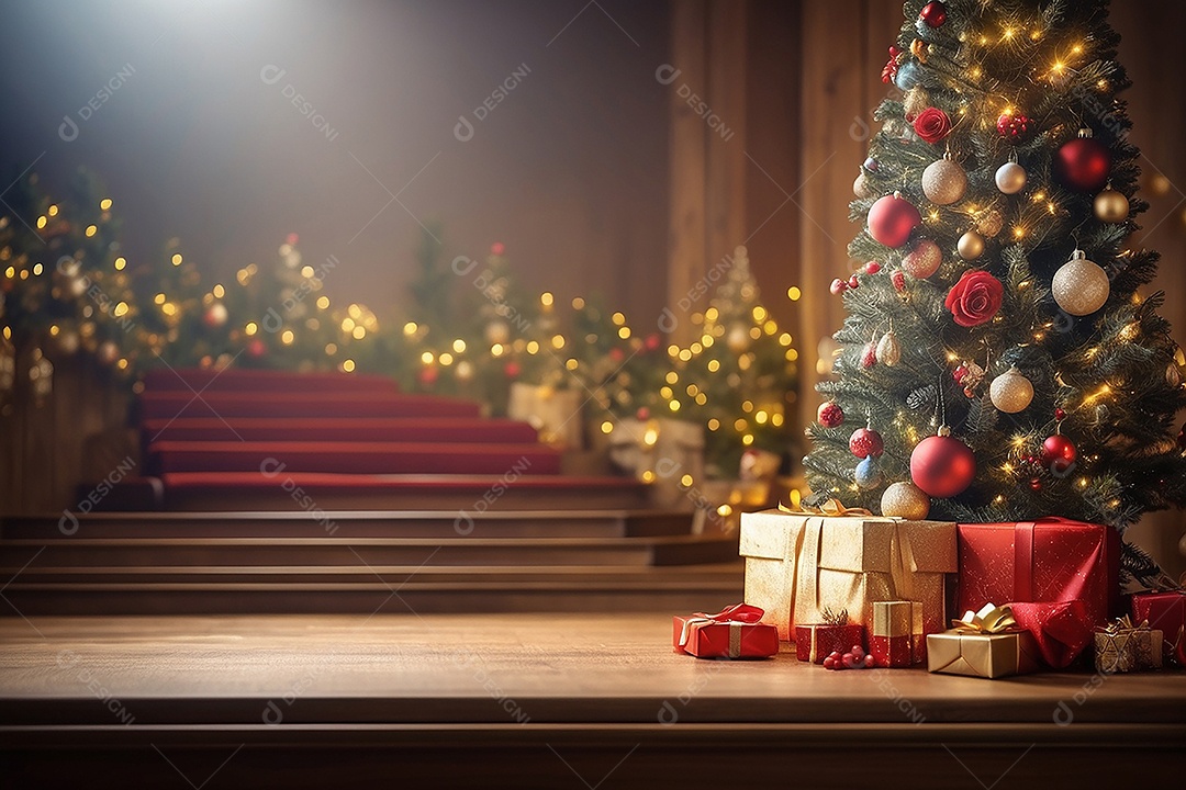 Pódio de natal fundo claro desfocado