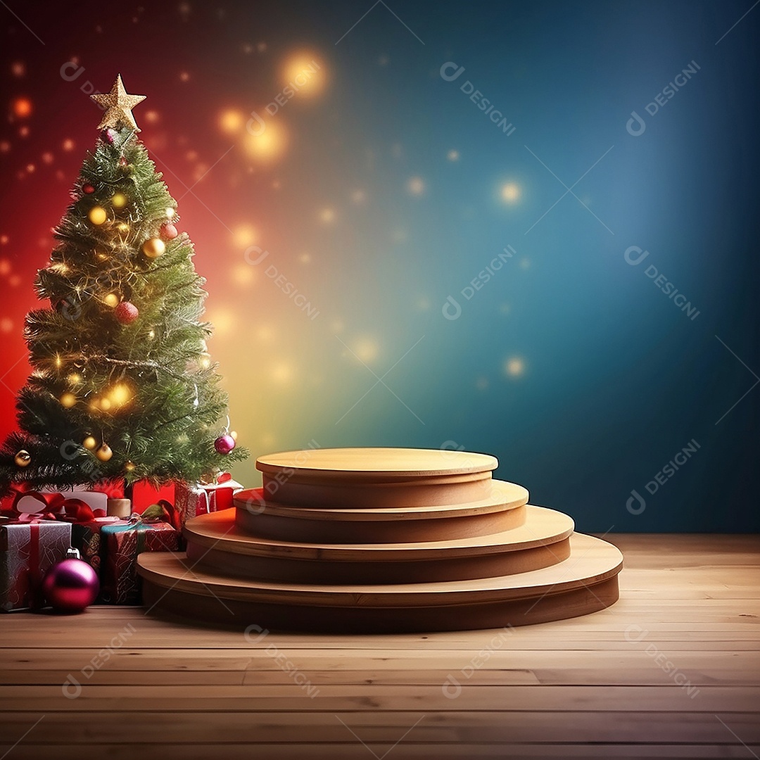 Pódio de natal fundo claro desfocado