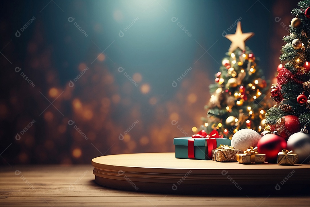 Pódio de natal fundo claro desfocado