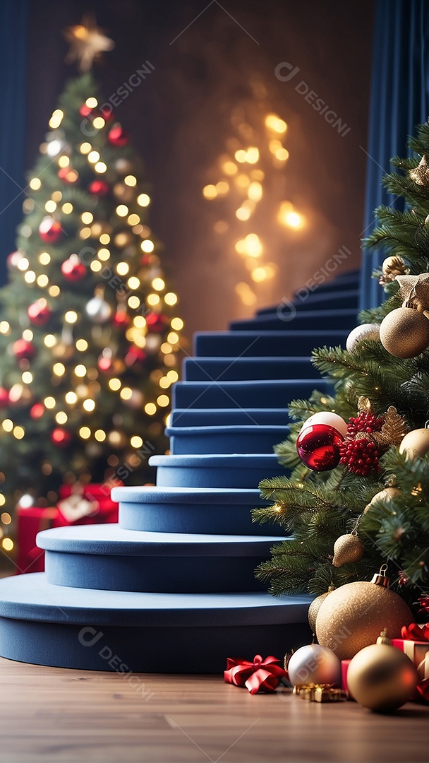 Pódio de natal fundo claro desfocado
