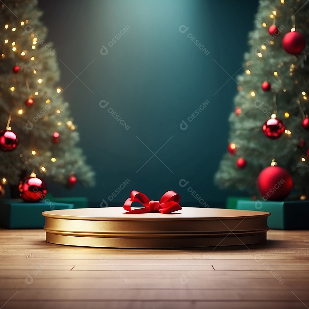Pódio de natal fundo claro desfocado