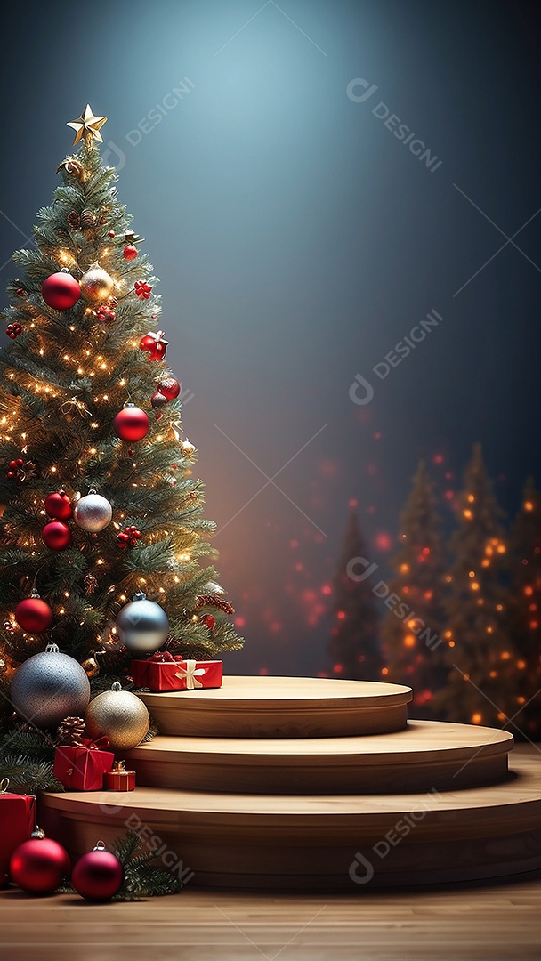 Pódio de natal fundo claro desfocado