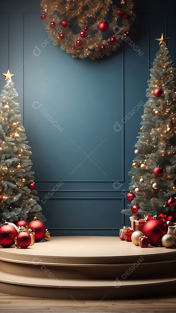 Pódio de natal fundo claro desfocado