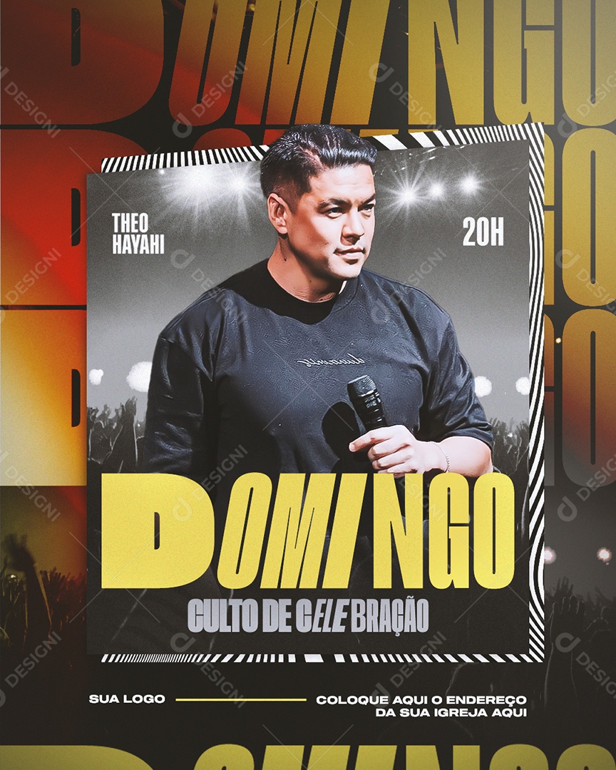 Social Media Flyer Domingo Culto De Celebração PSD Editável