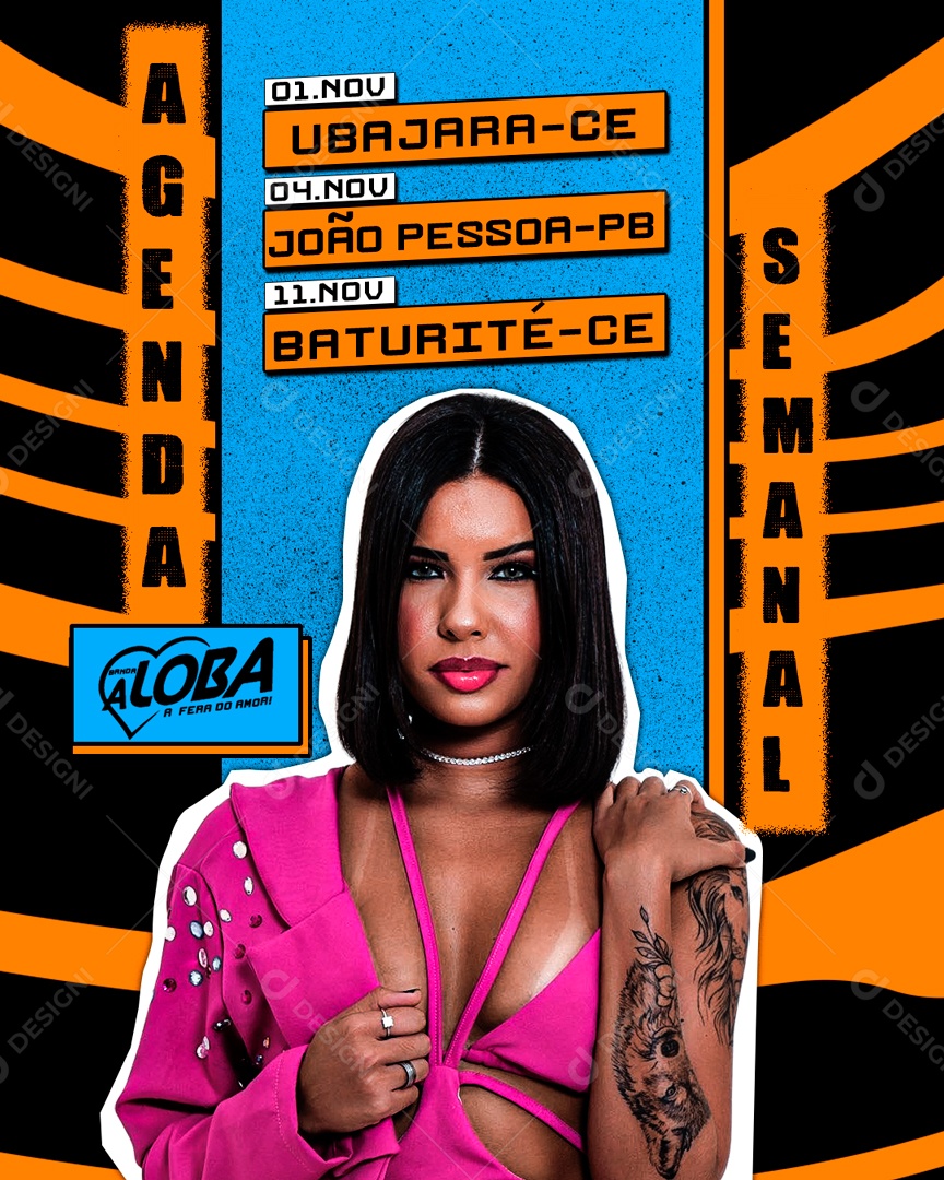 Social Media Flyer Feed Agenda Semanal Banda a Loba a Fera Do Amor PSD Editável