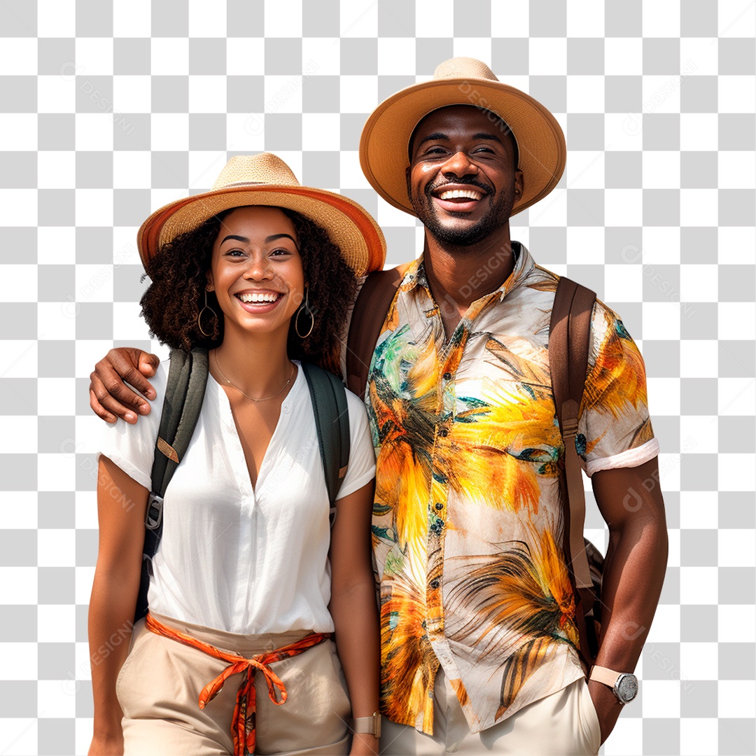 Casal de Turista Sorrindo em Viagem PNG Transparente